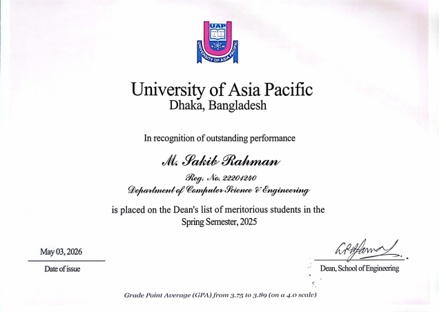 Dean’s Certificate