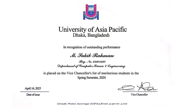 Vice Chancellor’s Certificate
