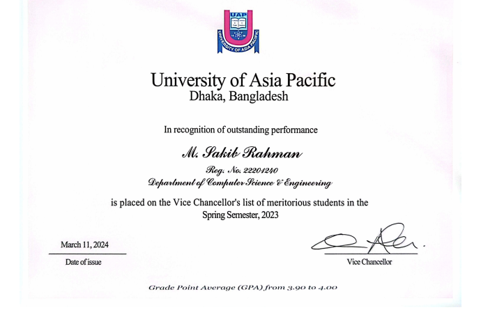 Vice Chancellor’s Certificate